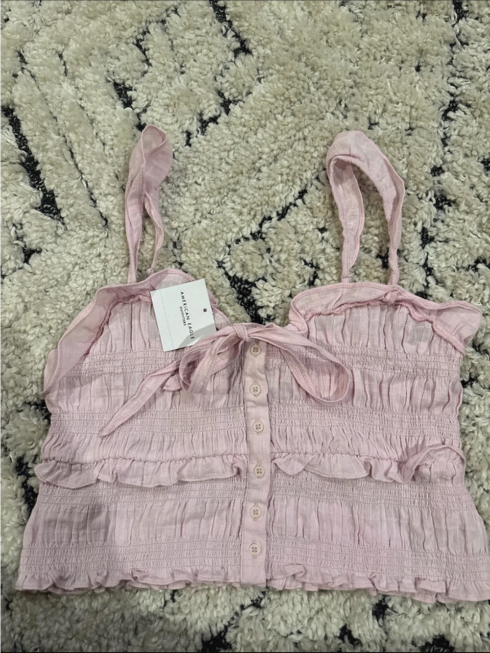 American Eagle Outfitters Light Pink Ruffle Button-Front Tank